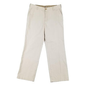 Izod Saltwater Pants Mens 36x32 Khaki Straight Chino Casual Classic Cotton
